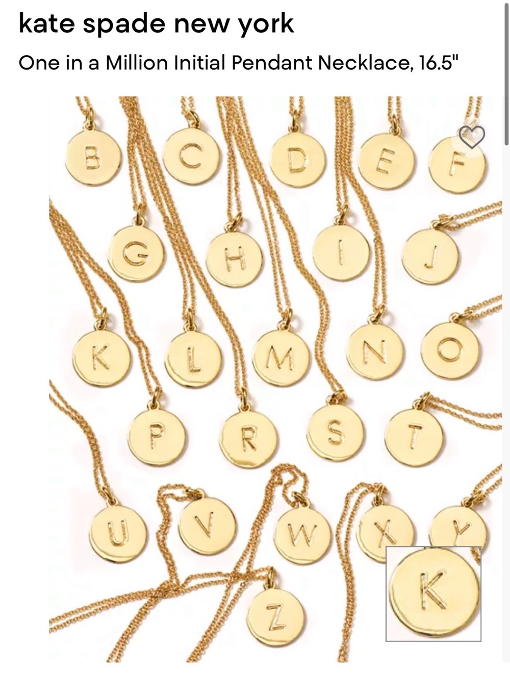 kate spade Gold Initial Disc Pendant Necklace - Letter K